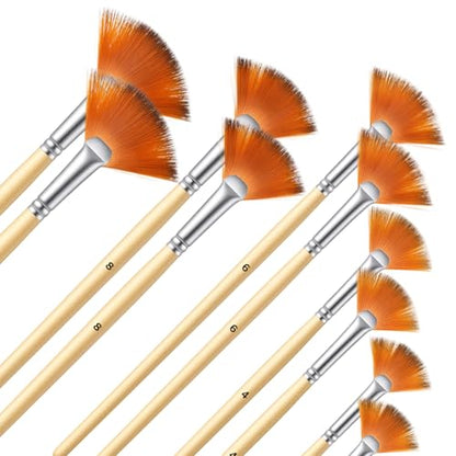 10Pcs Fan Brush for Painting, Professional Artist Fan Brushes, Soft Oil Paints Brush Acrylic Paint Brushes Paintbrushes for Oil Watercolor Gouache Painting