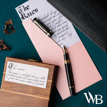 Wordsworth & Black Primori Fountain Pen Set [Black Gold]; Medium Nib, Gift Case, 24 Ink Cartridges, Refill Converter, Manual; Journaling, Calligraphy, Smooth Writing Pens; Left & Right Handed - color: Black Gold, style: Medium Nib