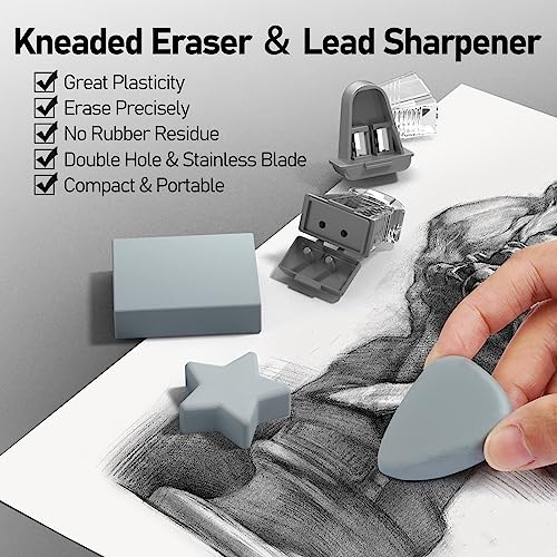 Four Candies 2MM Mechanical Pencil Set with case, Artist Led Pencil Metal Lead Holder with 60PCS Graphite Lead Refill (HB, 2H, 2B, 4B, Color) Kneaded Eraser, Sharpener for Writing, Drawing, Sketching - size: 9 Piece Set