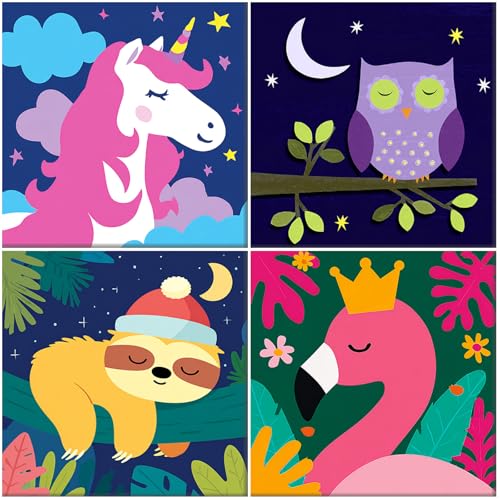 MAXBYE 4 Pack Paint by Numbers Kit for Kids, Cute Animals Color by Number Kids 8-12 with Pre-Drawn Canvas Boards, DIY Easy Canvas Oil Painting Kits for Beginners Children Home Wall Decor 8x8 in - color: BK4ZH052