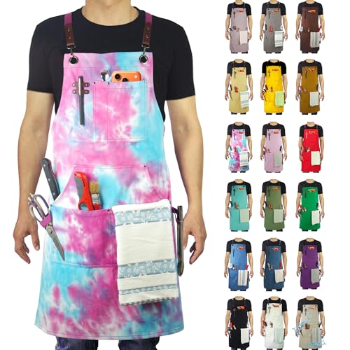 Kitchen Apron, Work Apron, Canvas, Multiple Pockets, Gardening, Painting, BBQ, Carpenter, Sizes M to XXL, Phantom Blue - color: Phantom Blue