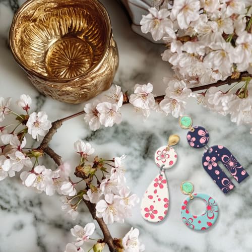 CHGCRAFT Cherry Blossoms Polymer Clay Texture Sheets Flowers Texture Silicone Clay Texture Stamp Clay Modeling Pattern Pad Texture Sheets for Earrings Jewelry Making - style: Cherry Blossoms