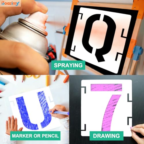 7 Inch 42 Pcs Reusable Letter Number Symbol Stencils, Plastic Painting Templates for Wood Wall Fabric Rock Chalkboard Signage School Door Porch DIY Art Craft Decoration Projects - size: 7 inch（White）