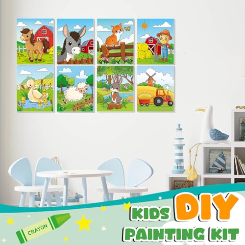 Ireer 12 Set Paint Party Set 8 x 10 Sip and Paint Kit Include 12 Printed Pre Drawn Canvas Panel, Wooden Easels, Palettes, Pots, Apron 36 Brushes for Adult Art DIY Party(Farm Animals) - style: Farm Animals