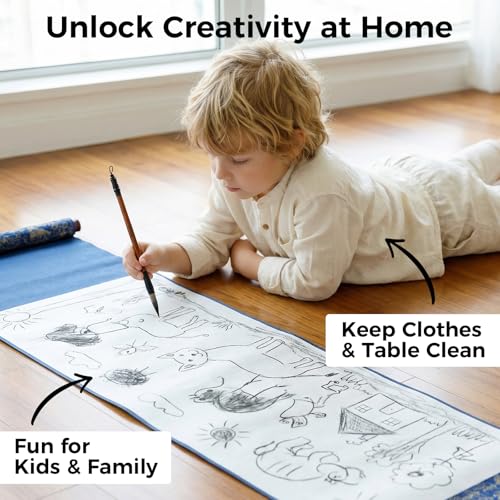 Water Drawing Mat with Chinese Calligraphy Brush Set, Reusable Water Painting Mat for Beginners, Portable Canvas Rolls for Painting and Calligraphy Practice for Mom