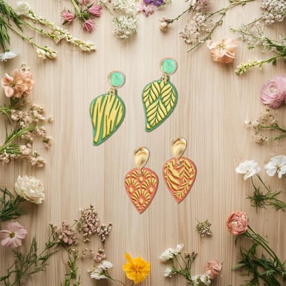 CHGCRAFT Artistic Leaves Clay Texture Mat Bohemian Polymer Clay Molds Abstract Pattern DIY Clay Texture Tools for Clay Pottery Earring Jewelry Making Stamp Engraving Machines, Leaf, 3.9x2.6inch - style: Artistic Leaves