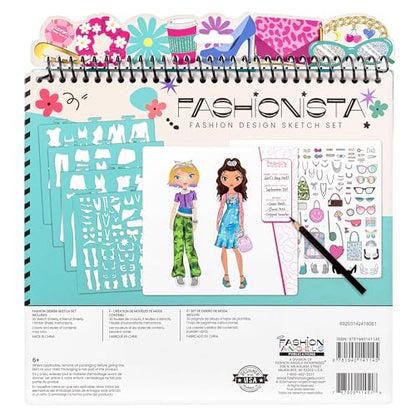 Fashion Angels Fashion Design Sketch Portfolio, Includes 40 Sketch Sheets, 4 Stencil Sheets & Stickers, Fashion Sketch Pad for Beginners & Kids Ages 6+ - color: Fashion Design