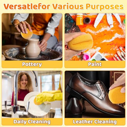 12Pcs Pottery Sponges, Round Clay Sponge, Elasticity, Soft | Yellow Polish Sponge, For Kitchen Shoes, Leather Care, Painting Crafts