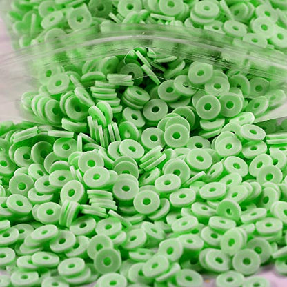 2000pcs Light Green Clay Beads for Bracelets Making, Flat Round Polymer Clay Beads 6mm Heishi Beads for Jewelry Making Earring Bracelets Necklace - color: Light Green 7