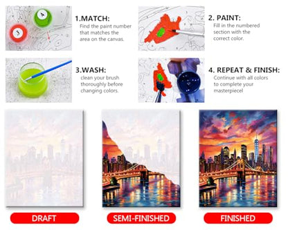 TUMOVO Paint by Numbers for Adults Colorful Cityscape Adults' Paint by Number Kits Brooklyn Bridge Sunset Landscape Art Painting Kits with Brushes Oil Painting Art Crafts 16x20 in - color: Artwork-08