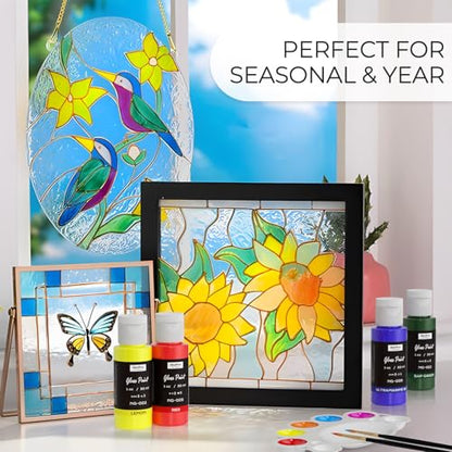 Nicpro 18 Colors Stained Glass Paint Set, 1oz / 30ml Waterproof Acrylic Enamel & Ceramic Glass Painting Kit for Arts on Transparent Wine Glasses Jars Windows with 6 Brushes & 1 Palette, Opaque Finish - size: 1 Fl Oz (Pack of 18)