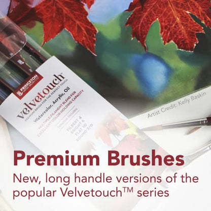 Princeton Velvetouch Artiste, Mixed-Media Brush for Acrylic, Watercolor & Oil, Series 3900 Long Handle Fan 4 (PB3900FN4)