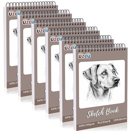 6 Pcs Sketchbook Bulk 9 x 12 In 600 Sheets Top Spiral Bound Sketch Pad Drawing Paper 100 Sheets Each Acid Free Mixed Media Sketch Book 68lb/100gsm Art Supplies for Beginner Artist - size: 9x12in, style: Total 600 sheets-6pcs