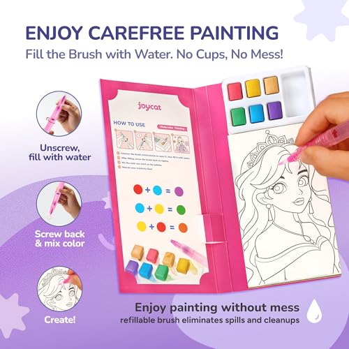 JoyCat 2 Pack Pocket Paint with Water Coloring Books for Kids, Art & Craft Activity Toy Set, Creative Travel & Home Painting Kit, Gifts for Girls & Boys Ages 3-8 (Makeup & Princess) - style: 2 Pack - Makeup & Princess