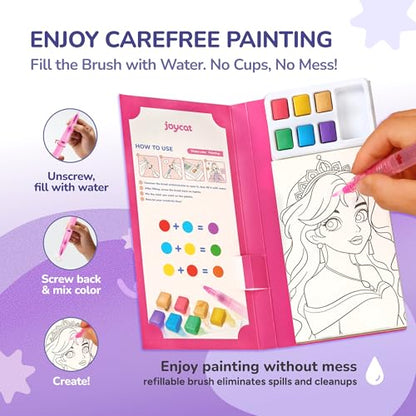 JoyCat 2 Pack Pocket Paint with Water Coloring Books for Kids, Art & Craft Activity Toy Set, Creative Travel & Home Painting Kit, Gifts for Girls & Boys Ages 3-8 (Makeup & Princess) - style: 2 Pack - Makeup & Princess