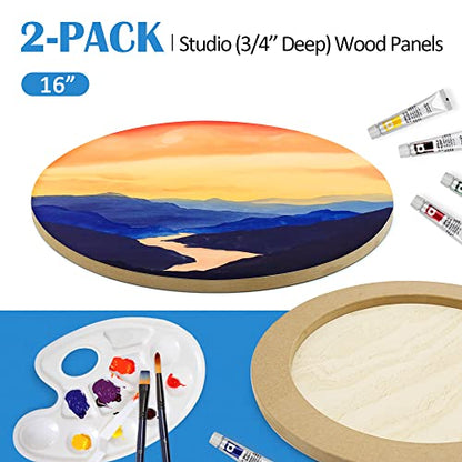 Falling in Art Unfinished Round Birch Wood Canvas Panels Kit, 2 Pack of 16’’ Studio 3/4’’ Deep Cradle Boards for Pouring Art, Crafts, Painting, and More - size: 16' round 2 Pack