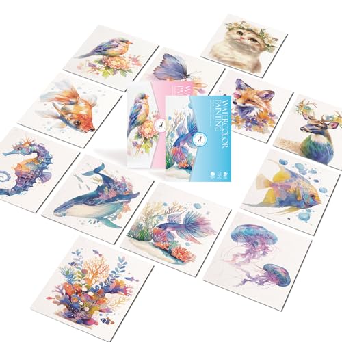 Watercolor Coloring Paper Set-All in One Pocket Watercolor Painting Book|Creative Watercolor Arts and Crafts for Adults Beginners|DIY Line Sketch Coloring Papers with Water(Animal Series) - color: Animal Series