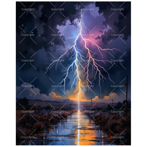 Lightning Storm Paint by Numbers Kit for Adults - DIY Dramatic Lightning and Reflection Painting on Canvas 16x20 Inches, Acrylic Paint Set, Suitable for Beginners, Atmospheric Art for Home - color: TCXY04693-No frame