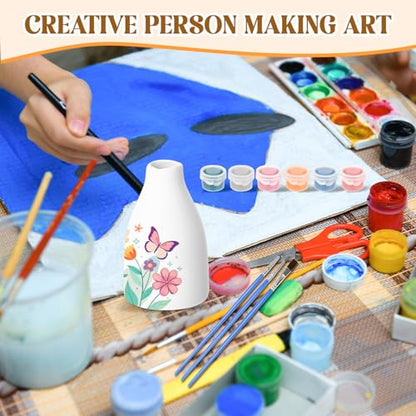 Fuyoooo 6 Sets Paint Your Own Vases Ceramic Vase to Paint Unpainted White Vases Ceramic Painting Kit for Adult with Brush Underglaze Paints Palettes for Adults Porcelain Vase DIY Summer Holiday