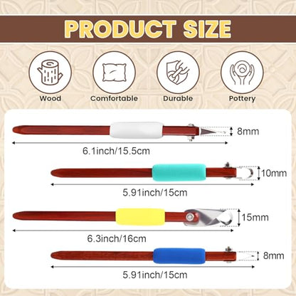 Lanties 4 Pcs Pottery Carving Tool Set Sculpture Scraper Craft Modelling Tools Red Pear Wood Texture Handle with Stainless Steel Blade for Clay Carving, Ceramic Sculpting, Graffito (Classic Color) - color: Classic Color