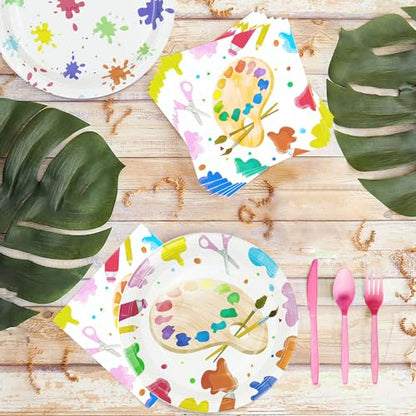 Art Paint Party Supplies Tableware - Paint Art Party Decorations Dinnerware, Plates, Napkins, Cups, Cutlery, Art Painting Themed Party Supplies For Birthday Baby Shower | Serves 24
