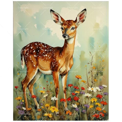 Majestic Fawn Paint by Numbers Kit for Adults - DIY Spotted Deer with Wildflowers Painting on Canvas 16x20 Inches, Acrylic Paint Set, Suitable for Beginners, for Home Decoration or Gifts