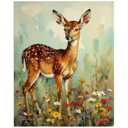 Majestic Fawn Paint by Numbers Kit for Adults - DIY Spotted Deer with Wildflowers Painting on Canvas 16x20 Inches, Acrylic Paint Set, Suitable for Beginners, for Home Decoration or Gifts