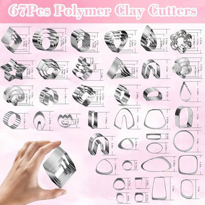Fesorsi 800 Pcs Clay Earring Making Kit, 67 Polymer Clay Molds Stainless Steel, Polymer Clay Tools with 8 Circle Cutters, 1 Clay Letter Stamps and 710 Pcs Earring Accessories for DIY Jewelry - color: Steel 67 Shapes