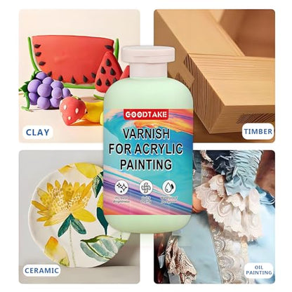 GOODTAKE Varnish for Acrylic Painting, Polycrylic Clear Gloss, Gloss Varnish for Clay, Acrylic, Paint, Diamond Painting, Wood - Non-Yellowing, Non-Toxic, Polyurethane Clear Gloss (Clear, 4 Ounces) - size: 4 Ounces