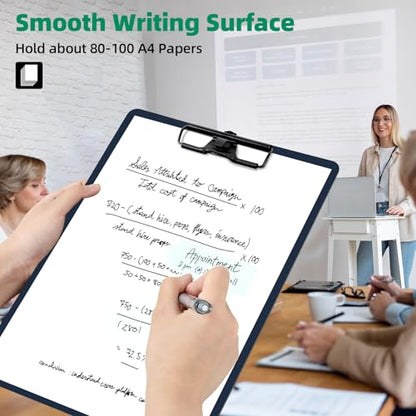FRETONBA Blue Clipboard with Pen Holder, 2 Pack Plastic Clipboard with Low Profile Metal Clip, Hanging Clip Boards Holds 8.5x11 Inch Papers, Standard A4 Letter Size Clip Boards for Office & School - style: 2 Pack-Blue