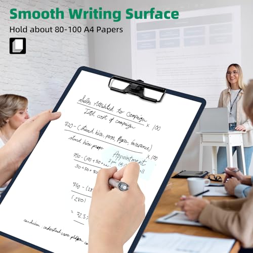 FRETONBA Blue Clipboard with Pen Holder, Set of 6 Plastic Clipboard with Low Profile Metal Clip, Hanging Clip Boards Holds 8.5x11 Inch Papers, Standard A4 Letter Size Clip Boards for Offices & School - style: 6 Pack-Blue