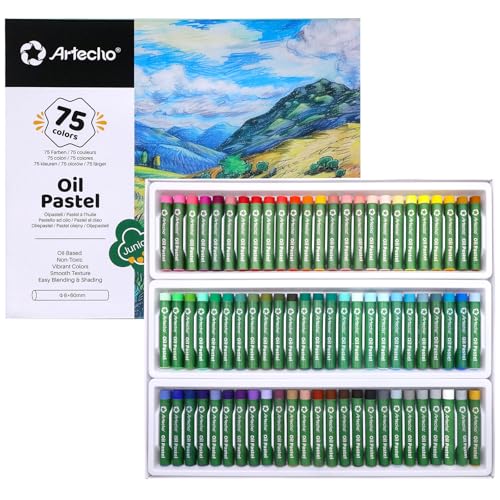 Artecho Oil Pastels Set of 75 PCS (8 x 60 mm) | Soft Oil Pastels, For Art Painting, Drawing, Blending, For Artists, Beginners, Students, Teachers - style: 75 Basic Colors