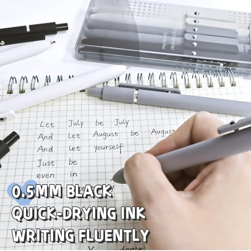 UIXJODO 6 Pcs Gel Pens 0.5mm Quick Dry Black Ink Pens Fine Point Smooth Writing Pen, Cute Office and School Supplies Gifts for Women Teacher Students (6 Pcs Black White Grey Silver) - color: 6 Pcs Black White Grey Silver