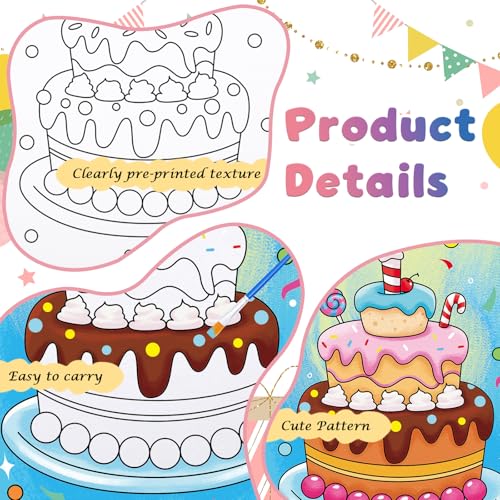 Anseal 12 Packs Birthday Pre Drawn Canvas to Paint, 5" X 7" Pre Printed Canvas for Kids, Pre Stretched Canvas Outline Painting Boards for Beginners, Students, Party Favor - color: birthday