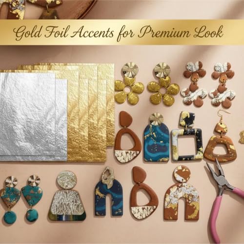 Polymer Clay Starter Kit, 12 Colors Oven Bake Modeling Clay with Sculpting Tools and Accessories,Non-Sticky DIY Earring Making Kit for Adults, Craft Gift for Bracelet Jewelry (Stylish)