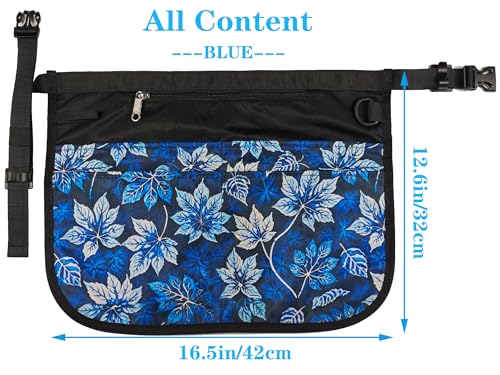Barber Apron with 5 Pockets, Waterproof and Bleach-proof Hair Stylist Apron for Men and Women - color: Blue Leaves