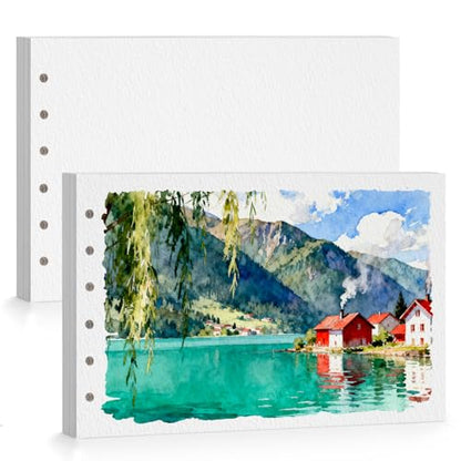 Lightwish Watercolor Paper Refill, 2 Pack 40 Sheets Total - 100% Cotton Acid-Free 300gsm/140lb A5 Landscape Format, Cold Press Texture - Compatible with Lightwish A5 Watercolor Sketchbook （5.8*8.2in)