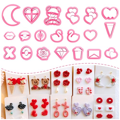 Keoker Valentine's Day Clay Cutters, Valentines Polymer Clay Cutters for Earrings Making, 20 Shapes Valentines Clay Cutters, Swan Clay Cutters for Polymer Clay Jewelry (ALL1) - color: ALL 1