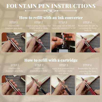 YUNCHUN Refillable Fountain Pen Fine Nib, Fancy Ink Pen with 10 Black & 10 Blue Ink Refills Cartridges, Cool Ink Pens for Writing, Business Metal, Best Gift Set for Men & Women, Red - color: Red, style: Fine Point