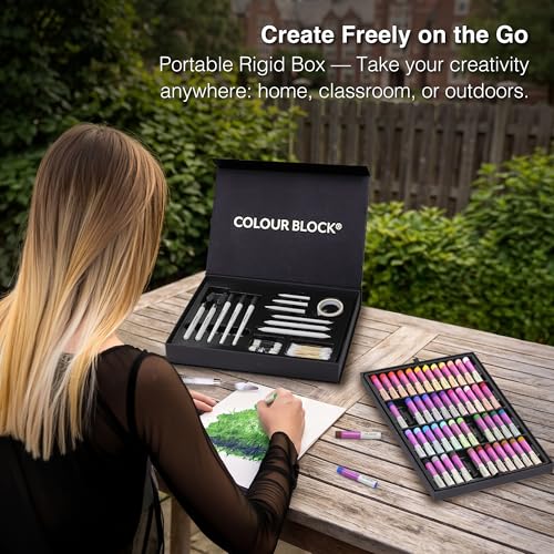 COLOUR BLOCK Oil Pastels All-in-One Art Set 103 PCS, 48 Colors Oil Pastels with 9 Tools, Blending Stumps, Tortillions, Brushes, Metal Palette Knives, Pad for Beginners and Professional Artists