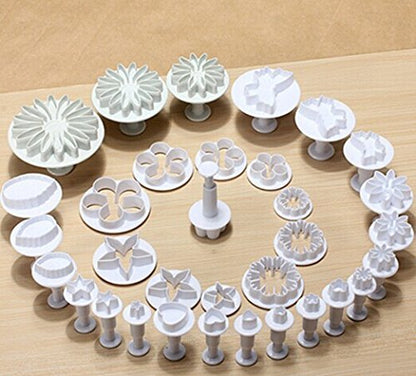 33 Piece Fondant Cake Cookie Plunger Cutter Sugarcraft Flower Leaf Butterfly Heart Shape Decorating Mold DIY Tools