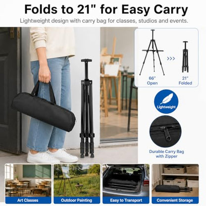 RRFTOK Easel Stand for Sign and Painting: Art Portable Adjustable Metal Tripod Easels for Display Height from 17 to 66 Inch -Canvas Stand for Table-Top/Floor Paint - Gifts for Teens Art Supplies - style: 66BC 1-pack