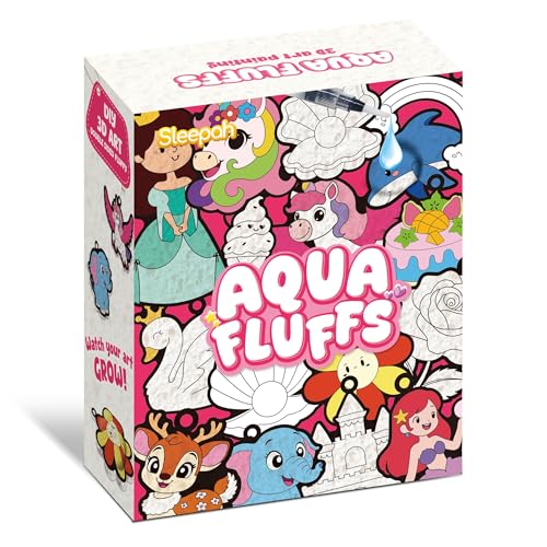 Aqua Fluffs Mess-Free 3D Puffs Art Kit for Kids Double-Sided Craft Set Kit | Mess-Free Paint by Numbers for Children, No Glue or Paint, Creative Activity for Boys & Girls Ages 3–8 - Princess & Fairies - color: Princess, Fairies & Animals