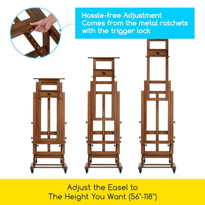MEEDEN Extra-Large Art Painting Easel: Solid Beech Wood Artist Easel - Professional Heavy-Duty Studio Easel for Adults - Movable H Frame Floor Easel Stand for Painting Canvas up to 79" - color: Walnut