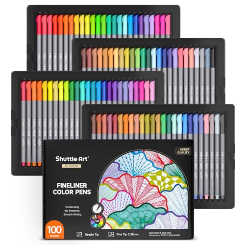 Shuttle Art Fineliner Pens, 100 Colors 0.38mm Fineliner Color Pen Set Fine Line Drawing Pen Fine Point Markers Perfect for Adult Coloring Books Drawing and Journal Art Projects - color: 100 Colors