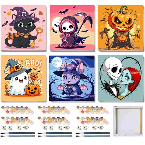 SYDYLH 6-Piece Framed Halloween Digital Painting Set for Kids, Ghosts Oil Painting Set for Kids, Halloween Home Decor, 8 x 8 inches Inch for Boys Girls Arts Crafts Gift - color: Halloween Paint By Numbers with Framed 6-pack, size: 8''x8''-with Framed