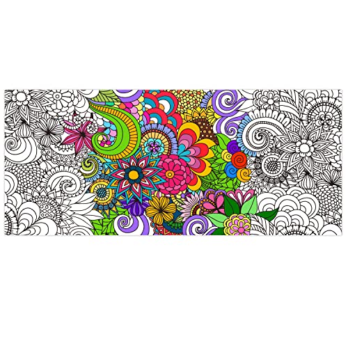 Dvbonike Jumbo Mandala Coloring Poster Giant Flower DIY Drawing Paper Art Blank Banner 55.1 x 23.6 Inch Color-in Table Cover Wall Decoration School Group Activities for Kids Arts Craft Party Suppiles - style: Flower No.1