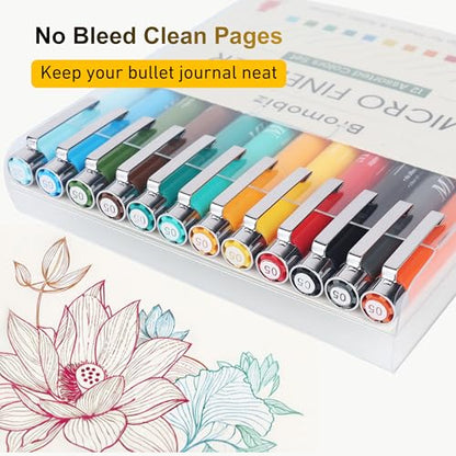 12 Colors Fineliner Pens Set, 0.5mm Fine Point Needle Tip Pens, No Bleed Waterproof Archival Ink for Drawing, Bullet Journal, Bible Journaling, Note Taking