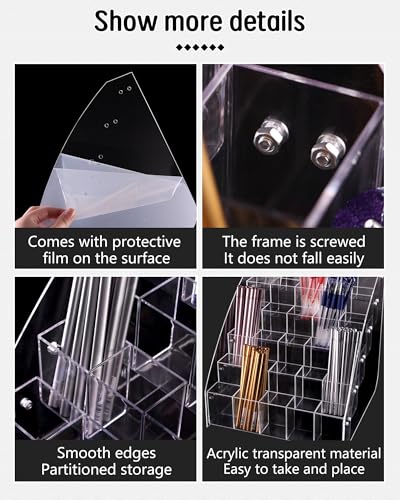 Slanted Acrylic Pencil Holder for Desk, 4 Tier Multi-Compartment Pen Storage Organizer | Clear Desktop Stationary Cup & Brush Display Case with Durable Hardware - size: 4 Layers