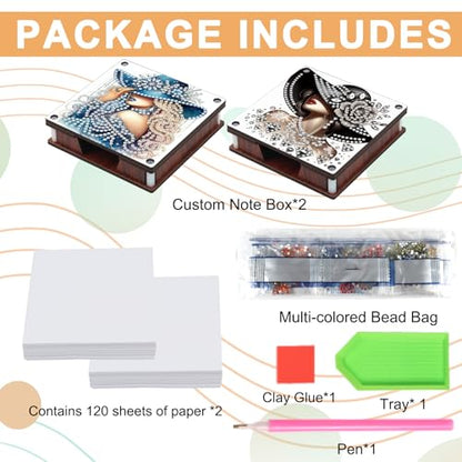 JISHSHAY 2 PCS Diamond Art Note Box Beautiful Woman Diamond Painting Note Pad Holder Gem Painting Gem Art Memo Pad Holder Mosaic Kits for Adults Embroidery Kit Memo Boxes, Contains 120 Sheets of Paper - color: Woman 2